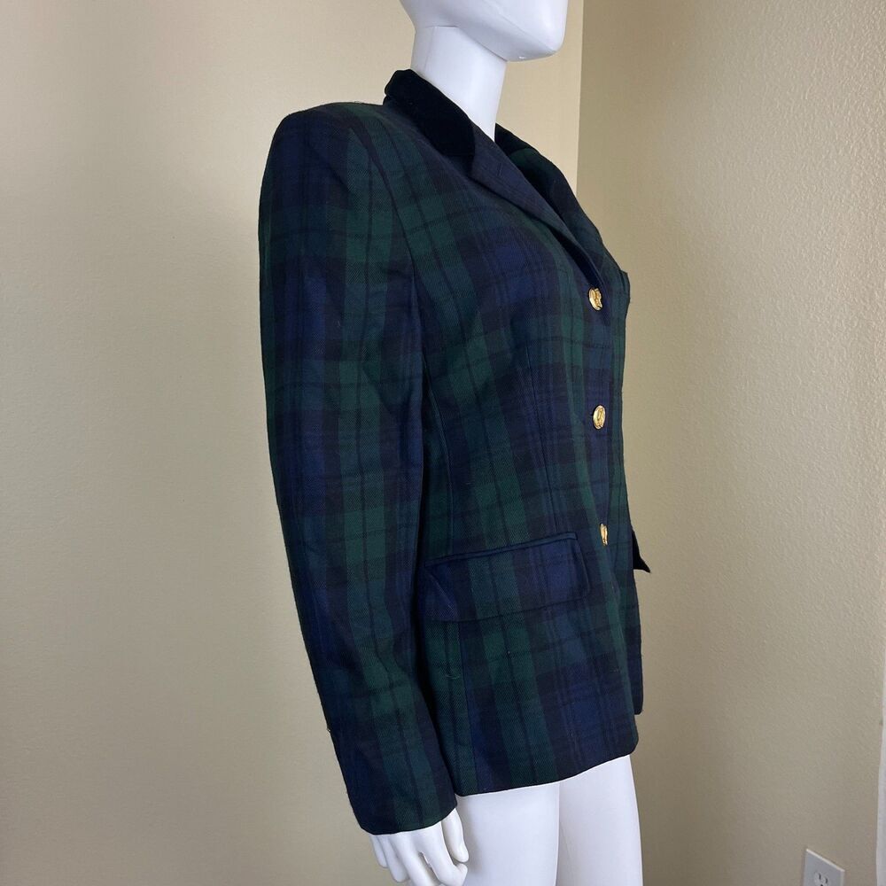 Vintage Lauren Ralph Lauren Women Size 14 Tartan Plaid Wool Blazer Jacket USA - Picture 13 of 15
